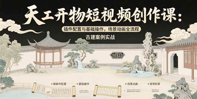 图片[1]-天工开物短视频创作课：插件配置与基础操作，场景动画全流程 古建案例实战-亿纬资源网-野路子中心-欢迎访问野路子中心网