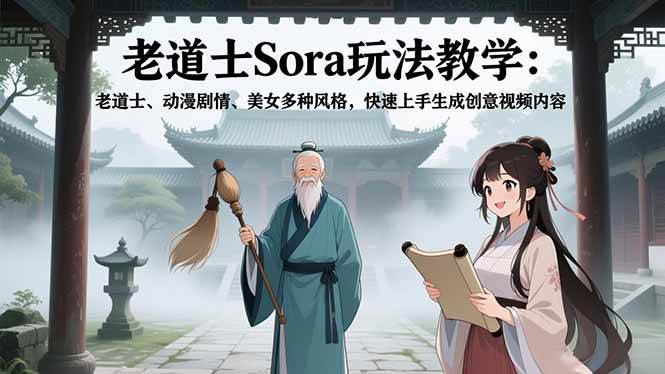 图片[1]-老道士Sora玩法教学：老道士、动漫剧情、美女多种风格，快速上手生成创意视频内容-欢迎访问野路子中心网