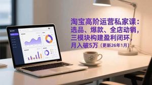 淘宝高阶运营私家课：选品、爆款、全店动销，三模块构建盈利闭环，月入破5万-欢迎访问野路子中心网