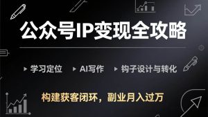 公众号IP变现全攻略-更新，学习定位、AI写作、钩子设计与转化，构建获客闭环，副业月入过万-欢迎访问野路子中心网