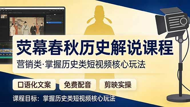图片[1]-荧幕春秋历史(营销类）解说课程：口语化文案+免费配音+剪映实操，掌握历史类短视频核心玩法-欢迎访问野路子中心网