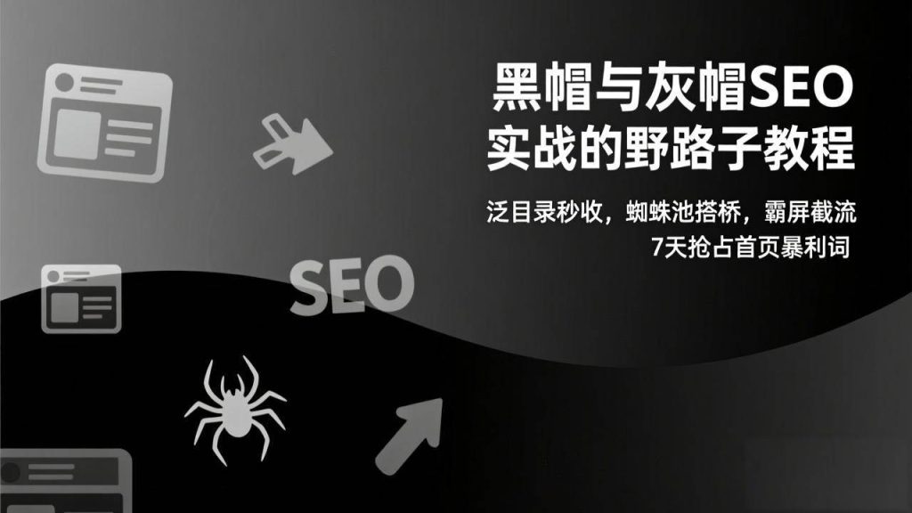 图片[1]-黑帽与灰帽SEO实战的野路子教程：泛目录秒收，蜘蛛池搭桥，霸屏截流，7天抢占首页暴利词-欢迎访问野路子中心网